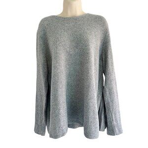 J Jill Women's Sz L Gray Knit Crew Neck Sweater Striped Contrasting Sides
